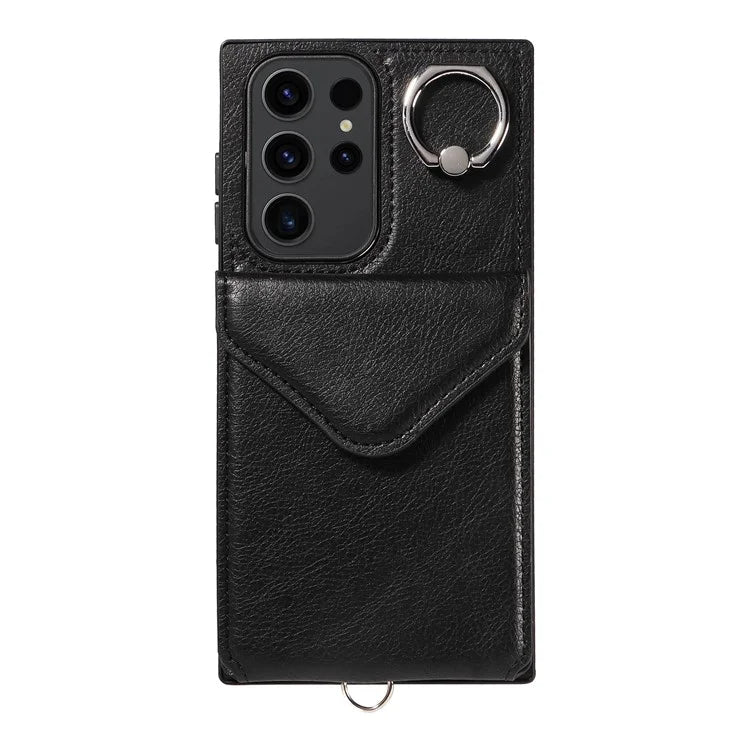 005 For Samsung Galaxy S23 Ultra Kickstand Cover Card Holder Leather Cell Phone Case