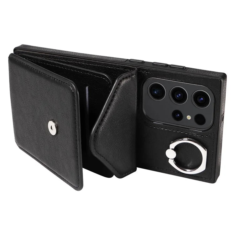 005 For Samsung Galaxy S23 Ultra Kickstand Cover Card Holder Leather Cell Phone Case