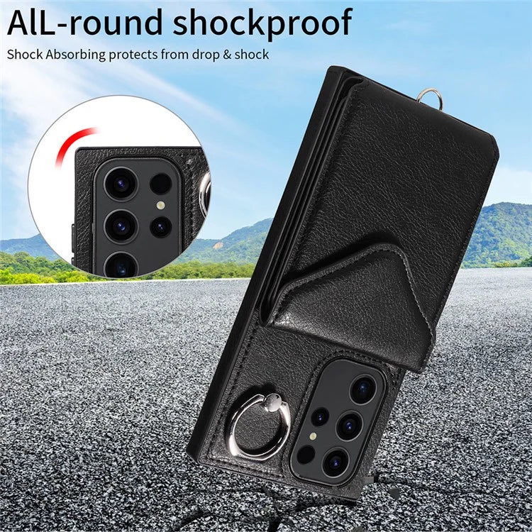 005 For Samsung Galaxy S23 Ultra Kickstand Cover Card Holder Leather Cell Phone Case