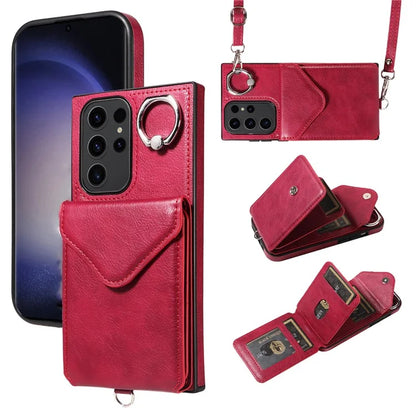 005 For Samsung Galaxy S23 Ultra Kickstand Cover Card Holder Leather Cell Phone Case