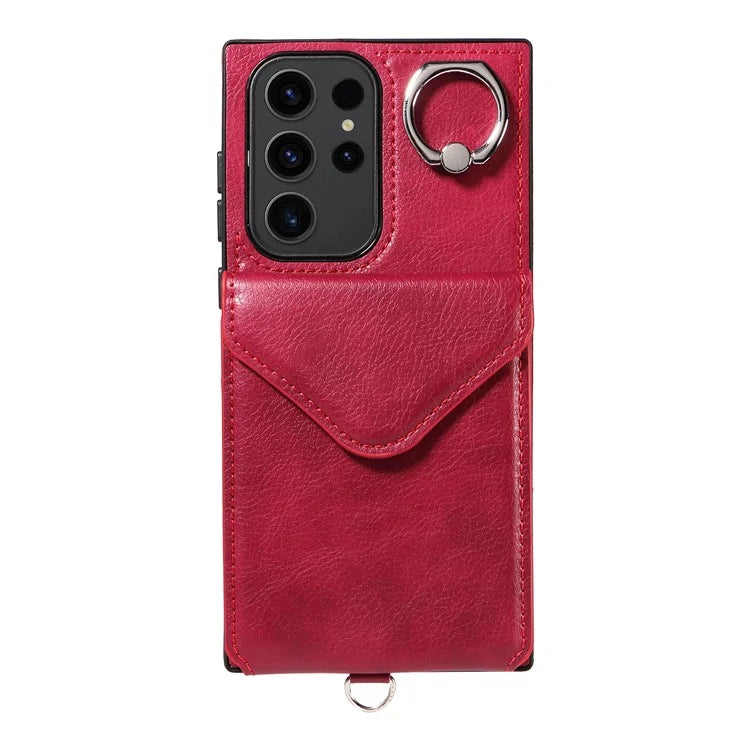 005 For Samsung Galaxy S23 Ultra Kickstand Cover Card Holder Leather Cell Phone Case