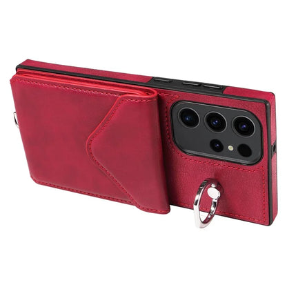 005 For Samsung Galaxy S23 Ultra Kickstand Cover Card Holder Leather Cell Phone Case