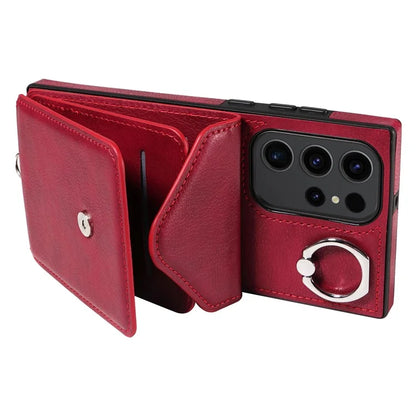 005 For Samsung Galaxy S23 Ultra Kickstand Cover Card Holder Leather Cell Phone Case