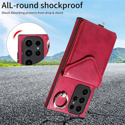 005 For Samsung Galaxy S23 Ultra Kickstand Cover Card Holder Leather Cell Phone Case