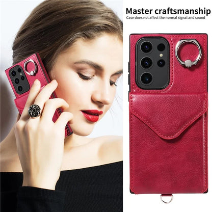 005 For Samsung Galaxy S23 Ultra Kickstand Cover Card Holder Leather Cell Phone Case