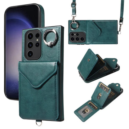 005 For Samsung Galaxy S23 Ultra Kickstand Cover Card Holder Leather Cell Phone Case