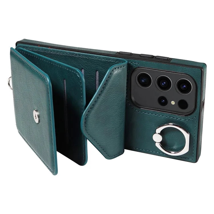 005 For Samsung Galaxy S23 Ultra Kickstand Cover Card Holder Leather Cell Phone Case