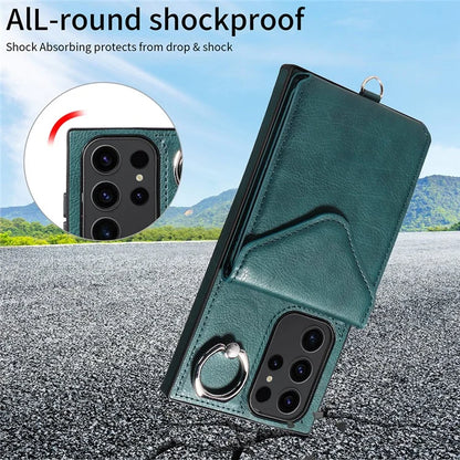 005 For Samsung Galaxy S23 Ultra Kickstand Cover Card Holder Leather Cell Phone Case