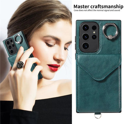 005 For Samsung Galaxy S23 Ultra Kickstand Cover Card Holder Leather Cell Phone Case