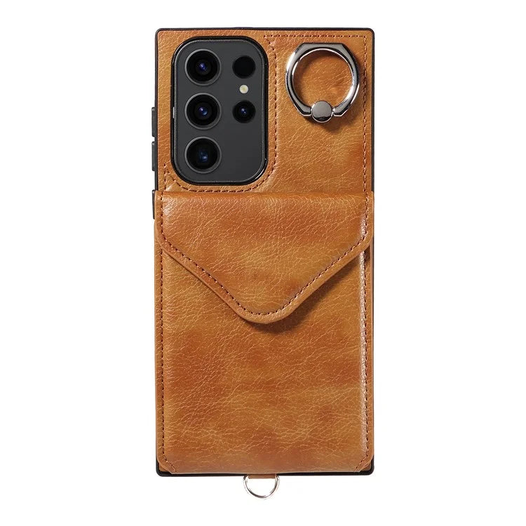 005 For Samsung Galaxy S23 Ultra Kickstand Cover Card Holder Leather Cell Phone Case