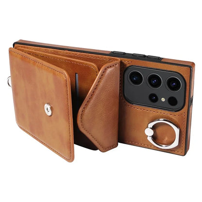 005 For Samsung Galaxy S23 Ultra Kickstand Cover Card Holder Leather Cell Phone Case