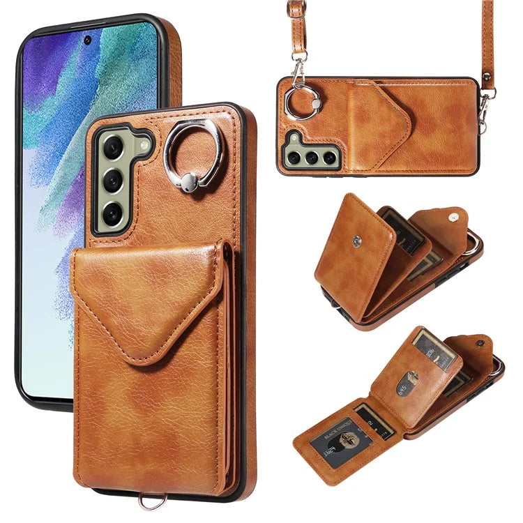 005 For Samsung Galaxy S21 FE 5G Phone Case Rotation Kickstand Cover with Card Holder