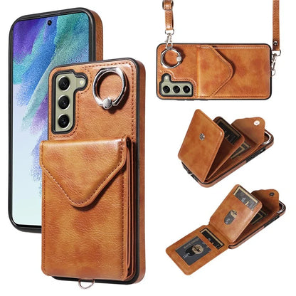 005 For Samsung Galaxy S21 FE 5G Phone Case Rotation Kickstand Cover with Card Holder