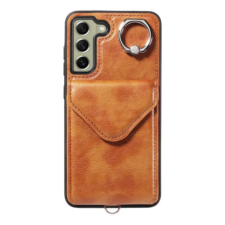 005 For Samsung Galaxy S21 FE 5G Phone Case Rotation Kickstand Cover with Card Holder