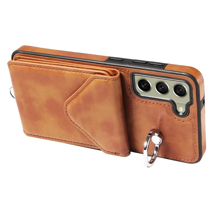 005 For Samsung Galaxy S21 FE 5G Phone Case Rotation Kickstand Cover with Card Holder