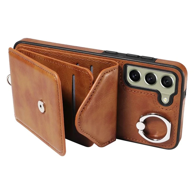 005 For Samsung Galaxy S21 FE 5G Phone Case Rotation Kickstand Cover with Card Holder