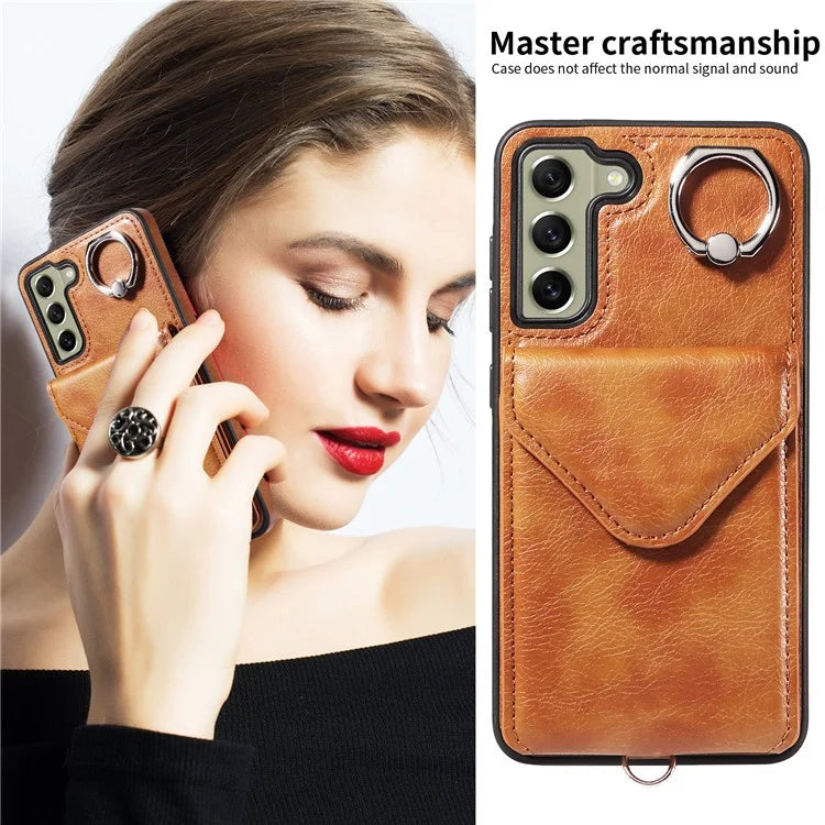 005 For Samsung Galaxy S21 FE 5G Phone Case Rotation Kickstand Cover with Card Holder