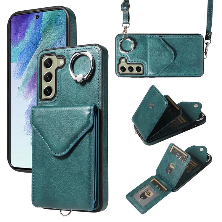 005 For Samsung Galaxy S21 FE 5G Phone Case Rotation Kickstand Cover with Card Holder