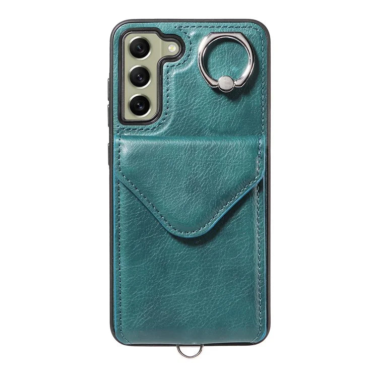 005 For Samsung Galaxy S21 FE 5G Phone Case Rotation Kickstand Cover with Card Holder