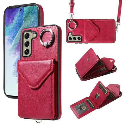 005 For Samsung Galaxy S21 FE 5G Phone Case Rotation Kickstand Cover with Card Holder