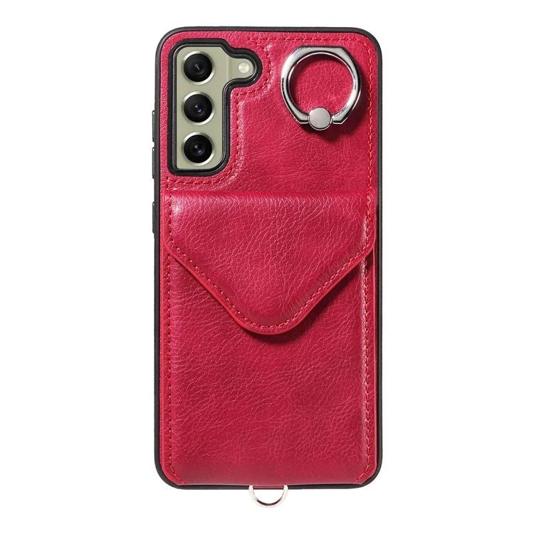 005 For Samsung Galaxy S21 FE 5G Phone Case Rotation Kickstand Cover with Card Holder