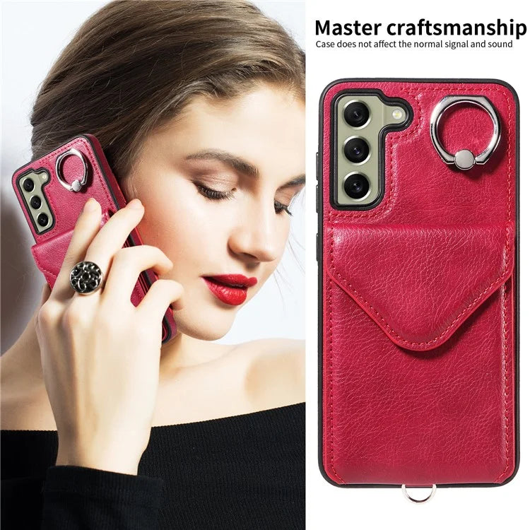 005 For Samsung Galaxy S21 FE 5G Phone Case Rotation Kickstand Cover with Card Holder