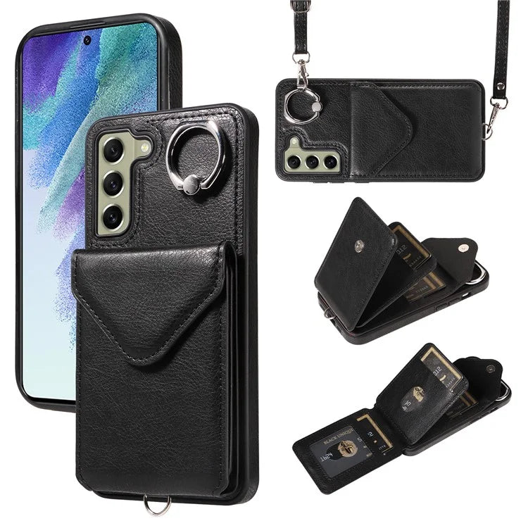 005 For Samsung Galaxy S21 FE 5G Phone Case Rotation Kickstand Cover with Card Holder