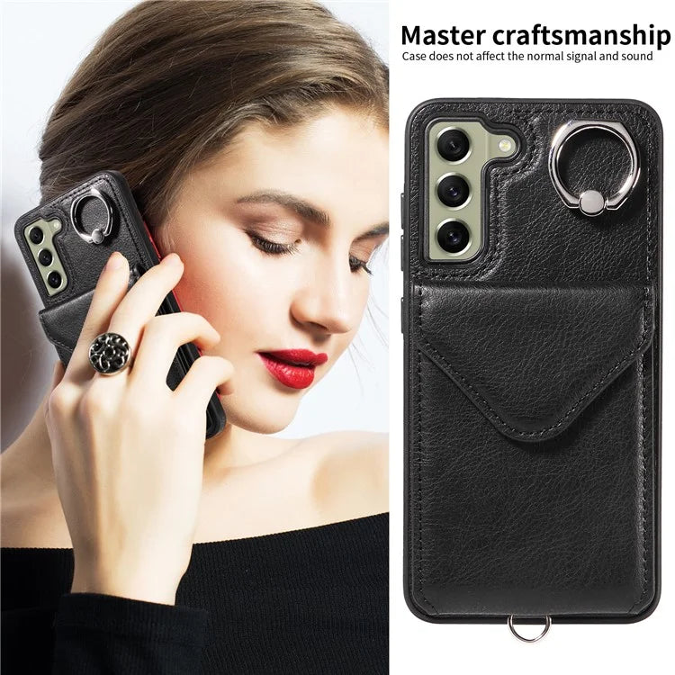 005 For Samsung Galaxy S21 FE 5G Phone Case Rotation Kickstand Cover with Card Holder