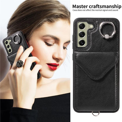 005 For Samsung Galaxy S21 FE 5G Phone Case Rotation Kickstand Cover with Card Holder