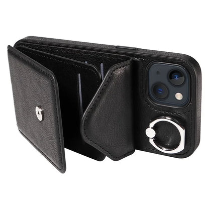 005 For iPhone 13 Crossbody Phone Case PU Leather Ring Grip Shockproof Cover