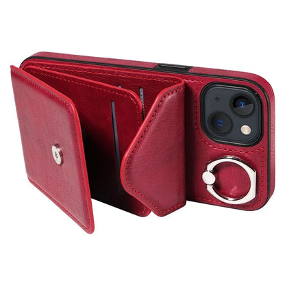 005 For iPhone 13 Crossbody Phone Case PU Leather Ring Grip Shockproof Cover
