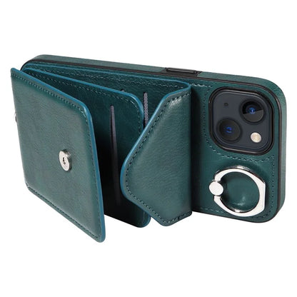 005 For iPhone 13 Crossbody Phone Case PU Leather Ring Grip Shockproof Cover