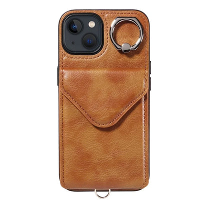 005 For iPhone 13 Crossbody Phone Case PU Leather Ring Grip Shockproof Cover