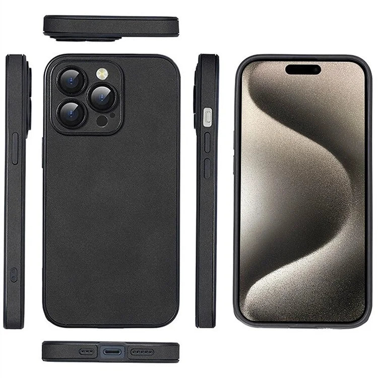 For iPhone 15 Pro Max Phone Cases with Camera Lens Protector Leather + TPU Protective Cover