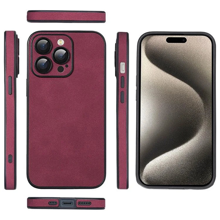 For iPhone 15 Pro Max Phone Cases with Camera Lens Protector Leather + TPU Protective Cover