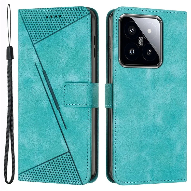 For Xiaomi 14 Case Anti-fall Triangle Imprinted PU Leather Wallet Stand Phone Cover