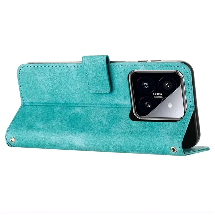 For Xiaomi 14 Case Anti-fall Triangle Imprinted PU Leather Wallet Stand Phone Cover
