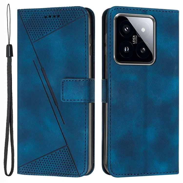 For Xiaomi 14 Case Anti-fall Triangle Imprinted PU Leather Wallet Stand Phone Cover