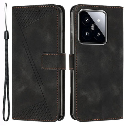 For Xiaomi 14 Case Anti-fall Triangle Imprinted PU Leather Wallet Stand Phone Cover
