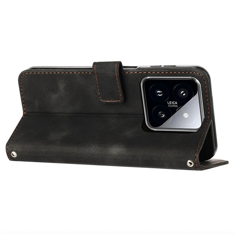 For Xiaomi 14 Case Anti-fall Triangle Imprinted PU Leather Wallet Stand Phone Cover