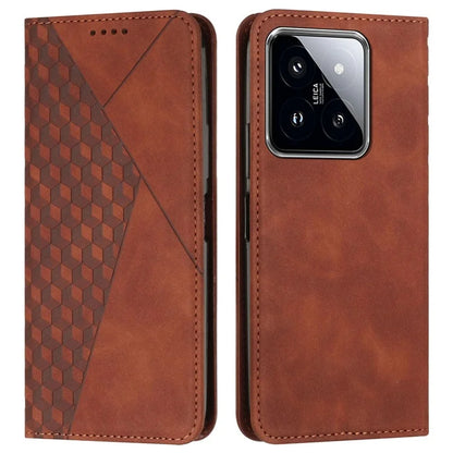 For Xiaomi 14 Cell Phone Case Imprinted Rhombus PU Leather Wallet Stand Cover