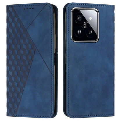 For Xiaomi 14 Cell Phone Case Imprinted Rhombus PU Leather Wallet Stand Cover