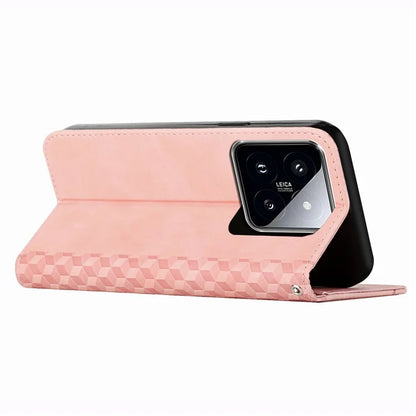 For Xiaomi 14 Cell Phone Case Imprinted Rhombus PU Leather Wallet Stand Cover