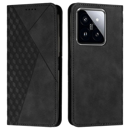For Xiaomi 14 Cell Phone Case Imprinted Rhombus PU Leather Wallet Stand Cover