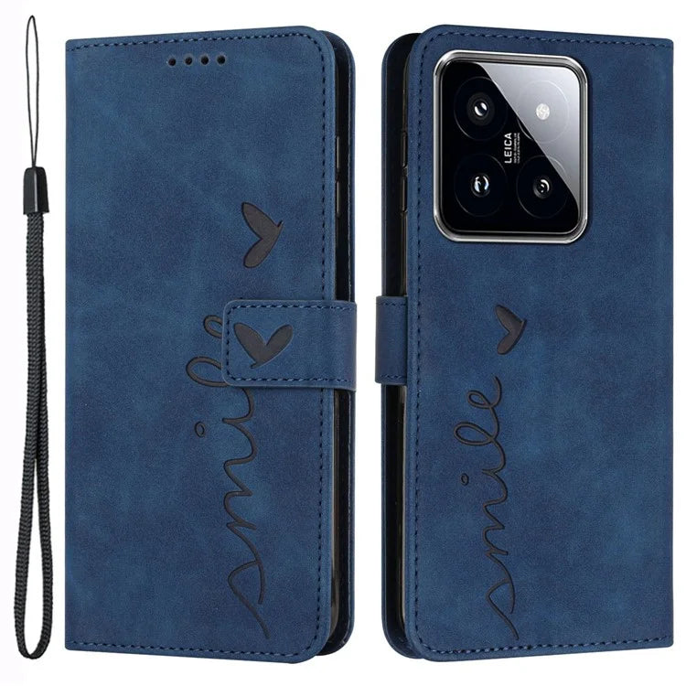 For Xiaomi 14 Cell Phone Case Heart Shape Imprinted PU Leather Stand Cover