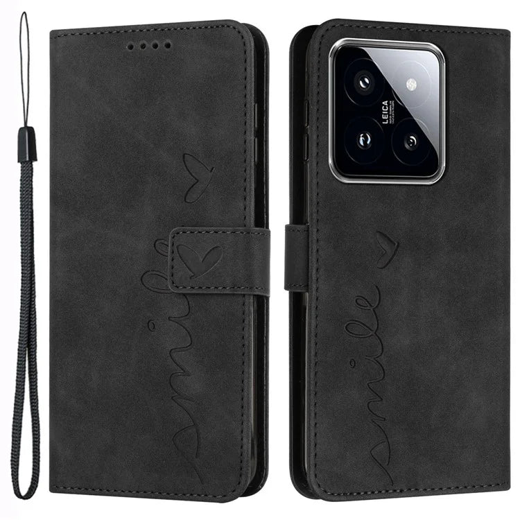 For Xiaomi 14 Cell Phone Case Heart Shape Imprinted PU Leather Stand Cover