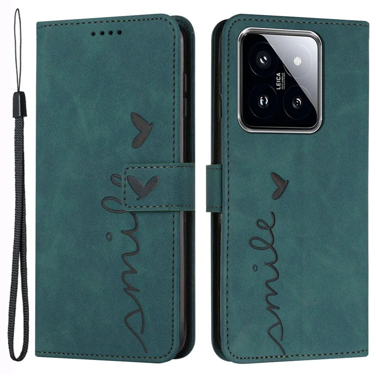 For Xiaomi 14 Cell Phone Case Heart Shape Imprinted PU Leather Stand Cover