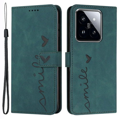 For Xiaomi 14 Cell Phone Case Heart Shape Imprinted PU Leather Stand Cover