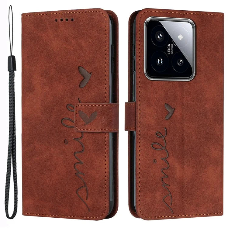 For Xiaomi 14 Cell Phone Case Heart Shape Imprinted PU Leather Stand Cover