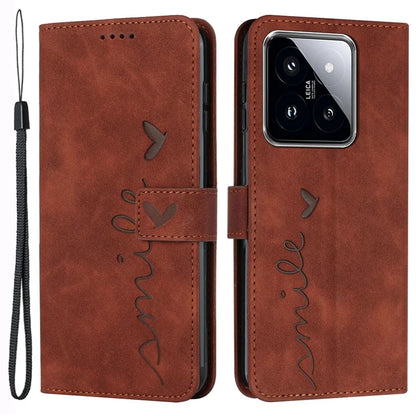 For Xiaomi 14 Cell Phone Case Heart Shape Imprinted PU Leather Stand Cover
